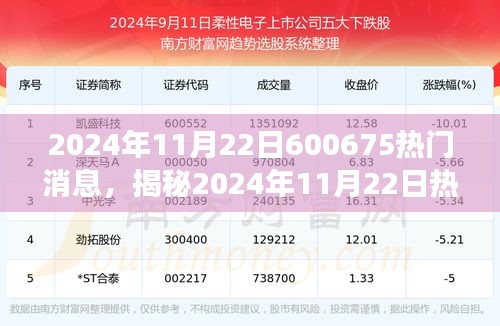 探寻数字时代的新里程碑，事件编号600675揭秘与热门事件探寻——2024年11月22日最新消息速递