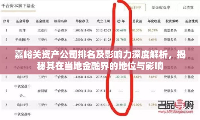 嘉峪关资产公司排名及影响力深度解析，揭秘其在当地金融界的地位与影响